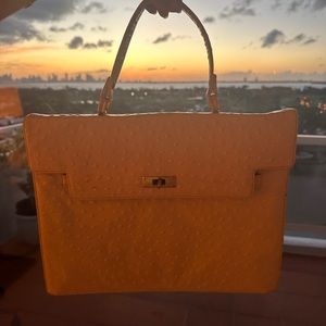 White Vintage Ostrich Print Leather File/ Bag